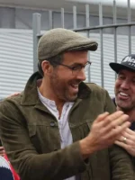 Front view of Ryan Reynolds Green Jacket perfect for outdoor and casual wear