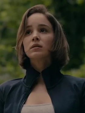 Warrior Nun S02 Ava Black Jacket - Ava dressed in a black jacket, looking serious in Warrior Nun S02