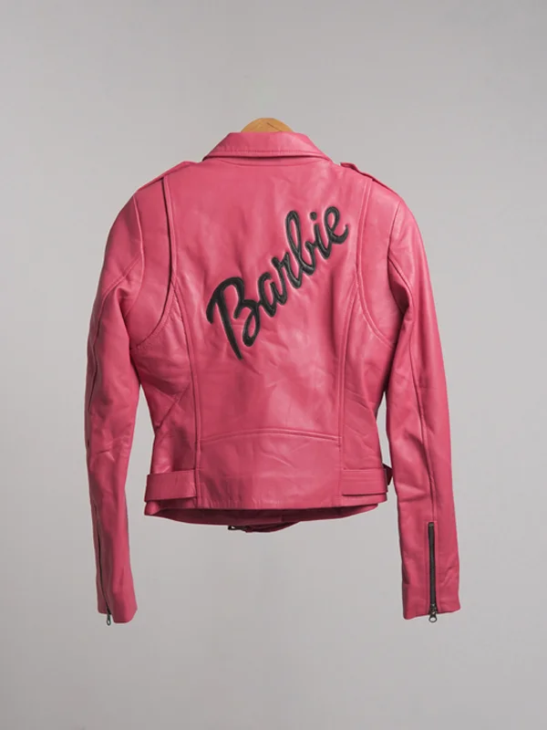 Barbie-inspired pink leather jacket designed for a Barbie doll