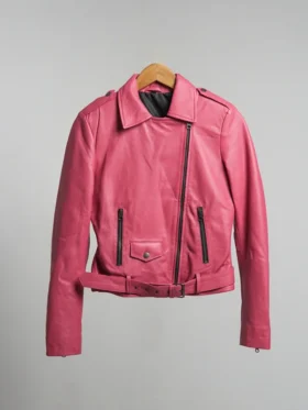 Barbie doll wearing a pink leather jacket with an urban streetwear style