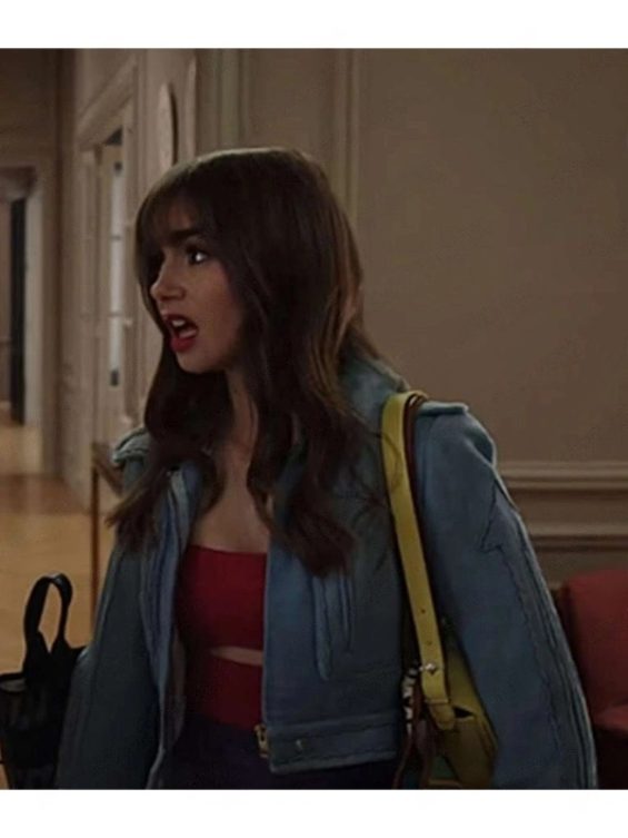 Emily In Paris S03 Lily Collins Cropped Leather Jacket