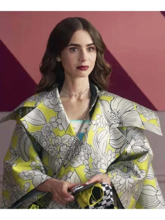 Emily in Paris Lily Collins Yellow Floral Jacket