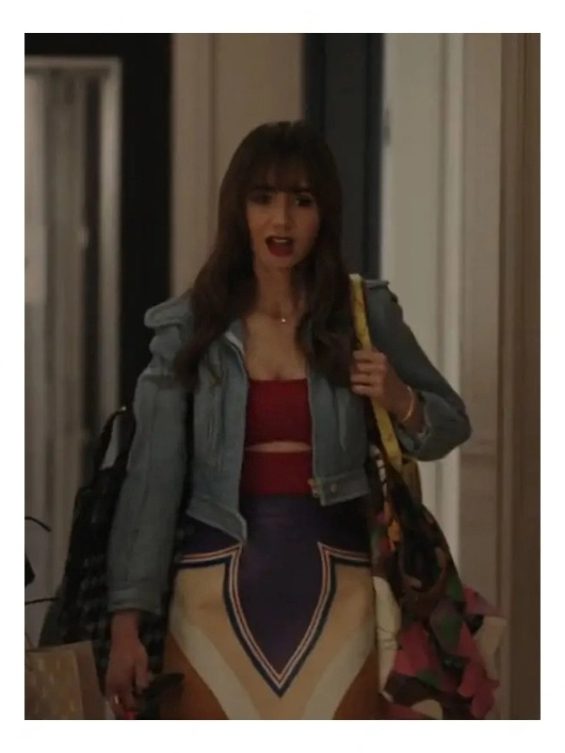 Emily In Paris S03 Lily Collins Cropped Leather Jacket