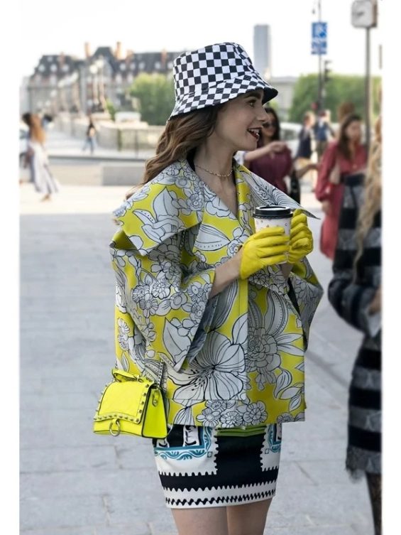 Emily in Paris Lily Collins Yellow Floral Jacket