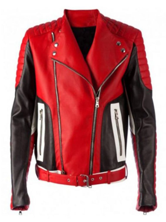 Biker Red Black Leather Jacket Men