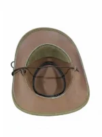 Interior underside view of 1923 Spencer Dutton safari fedora showing integrated sweatband and chin cord construction detail