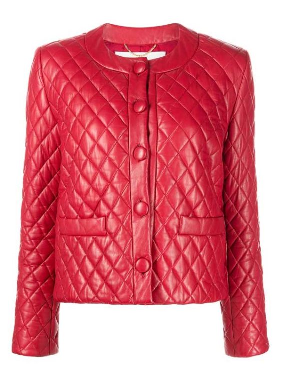 Women Lamb Skin Diamond Quilted Red Leather Jacket