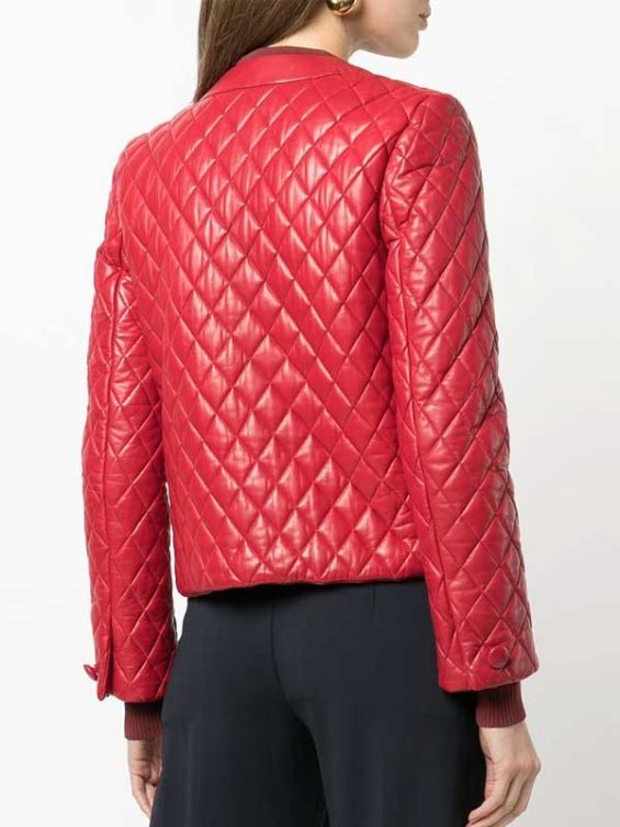 Women Lamb Skin Diamond Quilted Red Leather Jacket