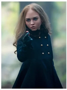 M3GAN–inspired black coat worn by Amie Donald