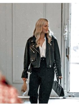 Emily In Paris Camille Razat Black Leather Jacket