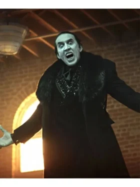 Dracula wearing a black coat in the movie Renfield