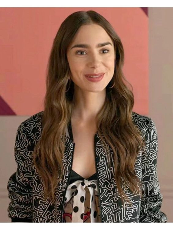 Emily In Paris Lily Collins Printed Bomber Jacket