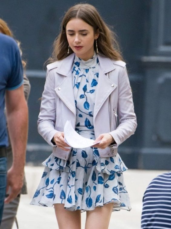 Emily in Paris Lily Collins Motorcycle Leather Jacket