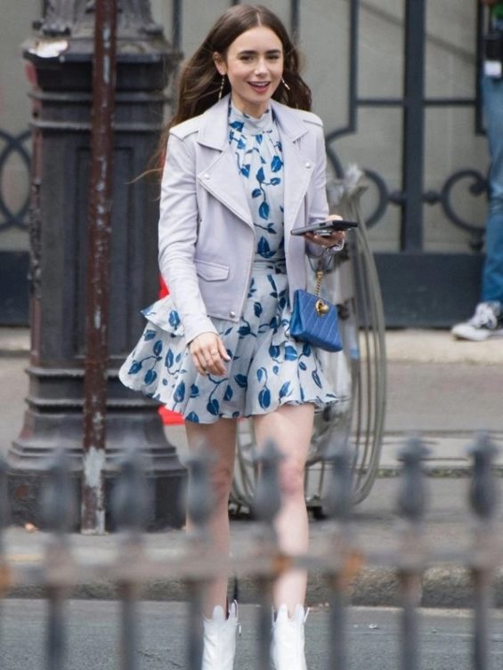 Emily in Paris Lily Collins Motorcycle Leather Jacket