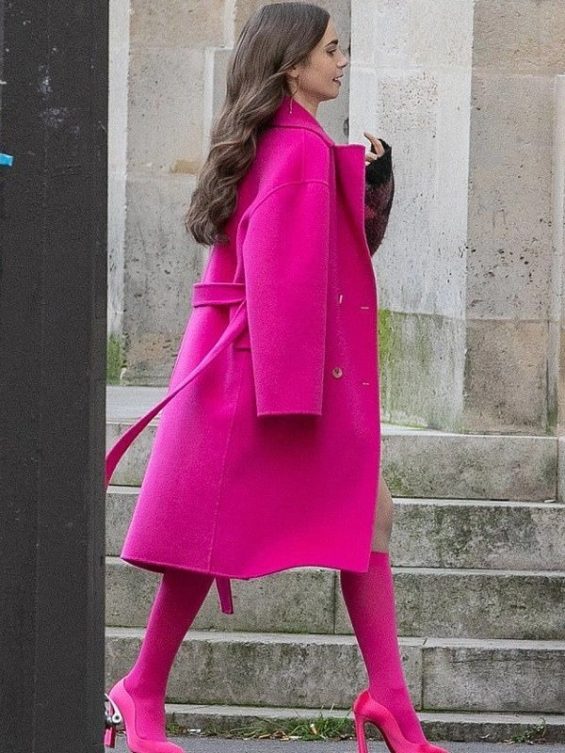 Emily in Paris Emily Cooper Pink Wool Coat