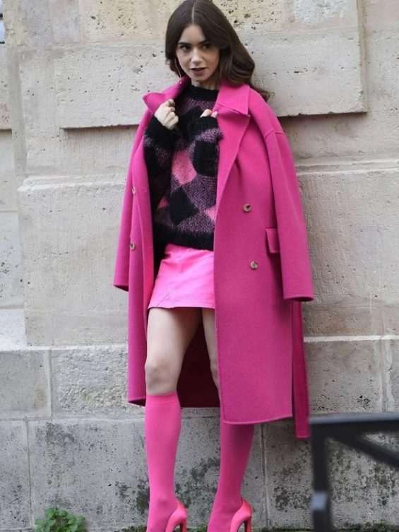 Emily in Paris Emily Cooper Pink Wool Coat