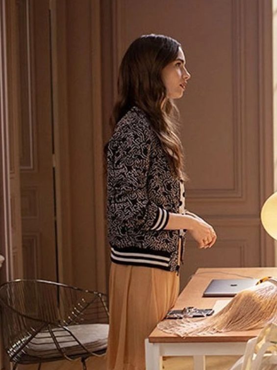 Emily In Paris Lily Collins Printed Bomber Jacket