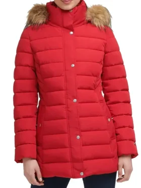 Womens Red Coat with Fur Hood