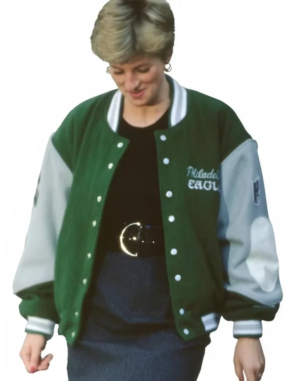 Green and White Princess Diana Philadelphia Eagles Bomber Jacket