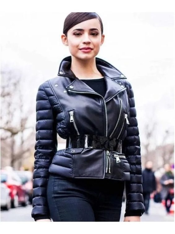 Sofia Carson Padded Black Leather Jacket