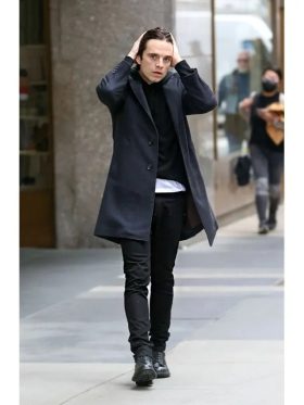 Sharper 2023 Sebastian Stan Gray Wool Coat