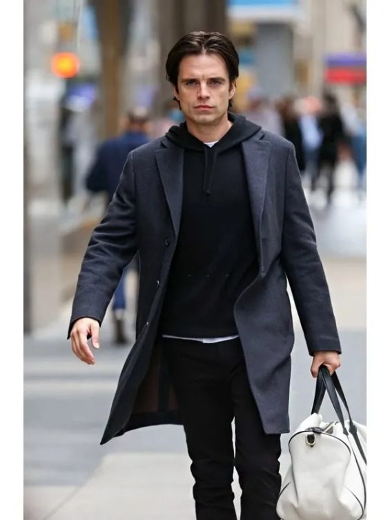 Sharper 2023 Sebastian Stan Gray Wool Coat