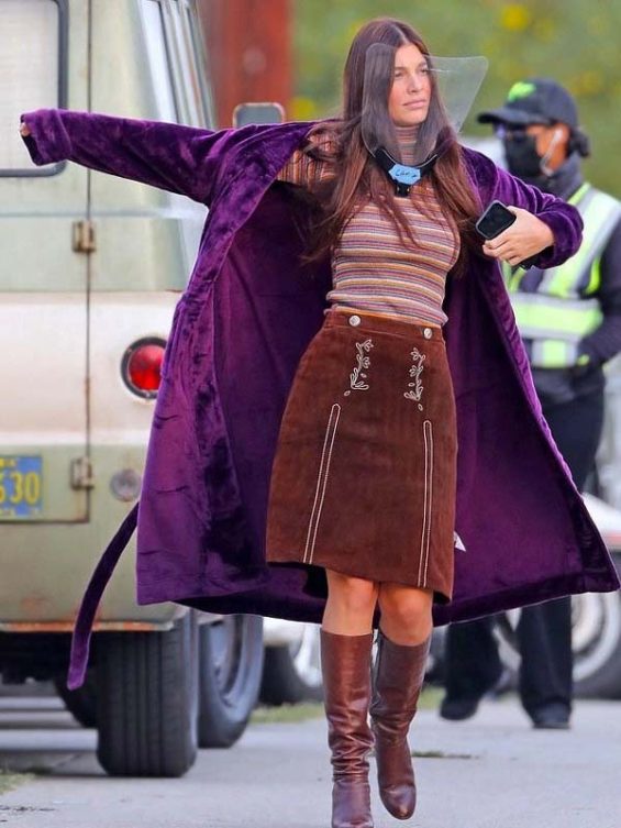 Daisy Jones & The Six Camila Morrone Purple Coat