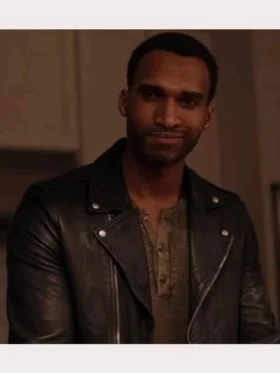 Nathan Mitchell wearing a black leather jacket as Zion Miller in Ginny & Georgia