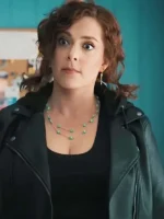 Scarlet-Your-Place-or-Mine-Rachel-Bloom-Black-Leather-Jacket.