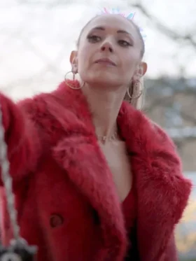 Ted Lasso Keeley Jones Juno Red Vegan Fur Coat