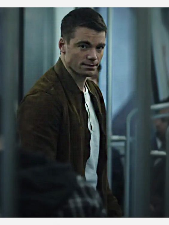 Gabriel Basso The Night Agent Peter Sutherland Brown Suede Bomber Jacket