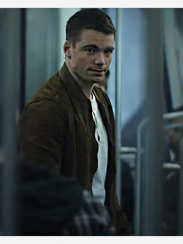 Gabriel Basso The Night Agent Peter Sutherland Brown Suede Bomber Jacket