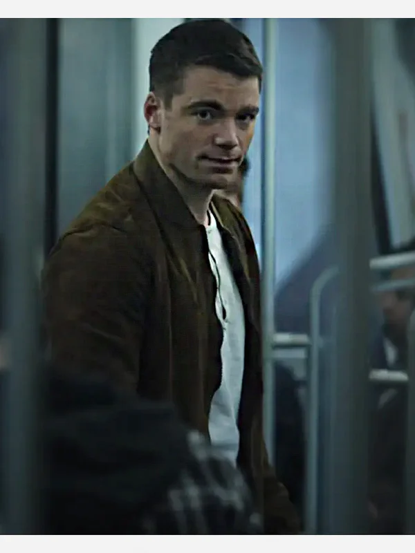 Gabriel Basso The Night Agent Peter Sutherland Brown Suede Bomber Jacket