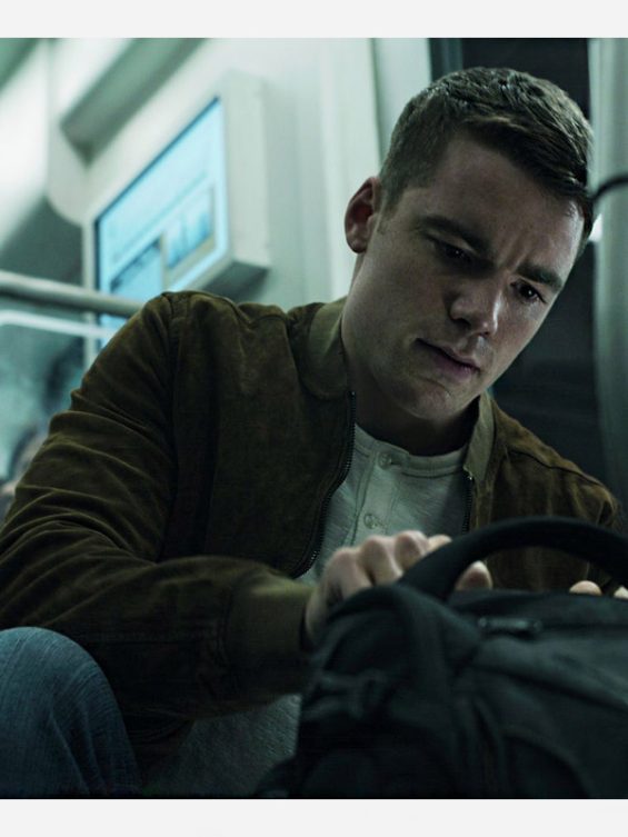 Gabriel Basso The Night Agent Peter Sutherland Brown Suede Bomber Jacket