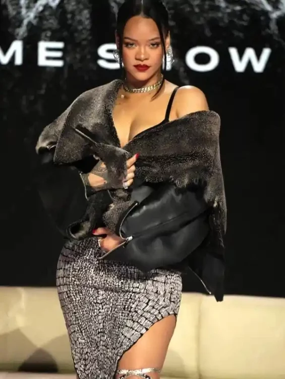 Super Bowl 2023 Rihanna Fur Leather Jacket