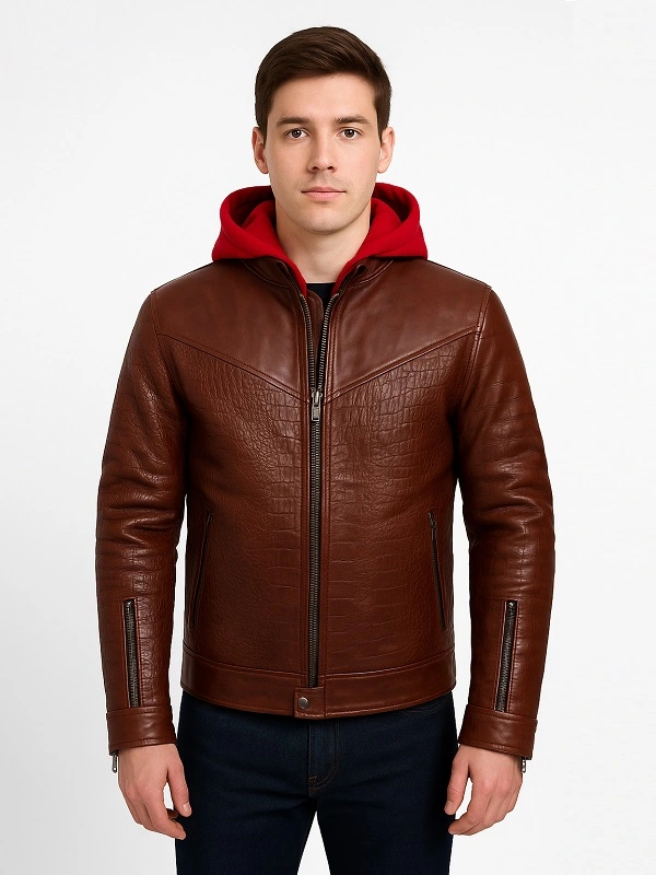 Jason Todd Red Hood Brown Leather Jacket – Front View