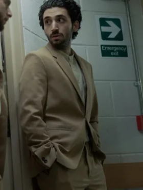 Front view of a sophisticated formal jacket featuring a soft inner lining and structured shoulders for a professional fit.