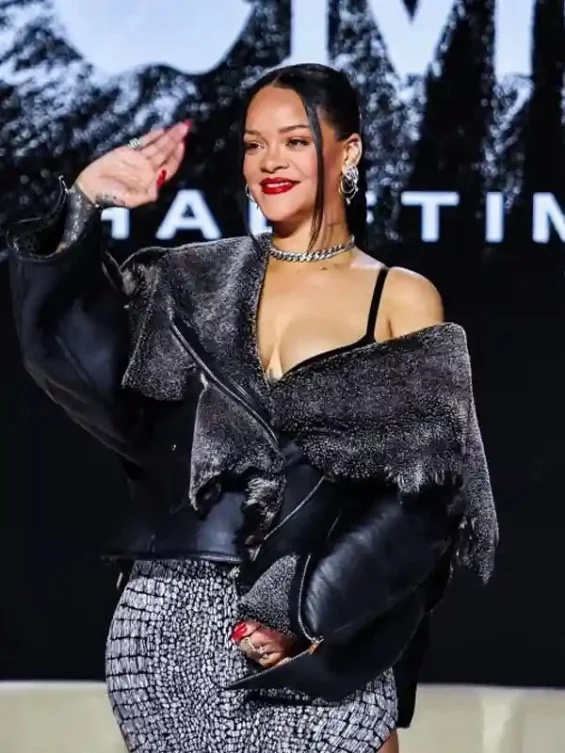 Super Bowl 2023 Rihanna Fur Leather Jacket