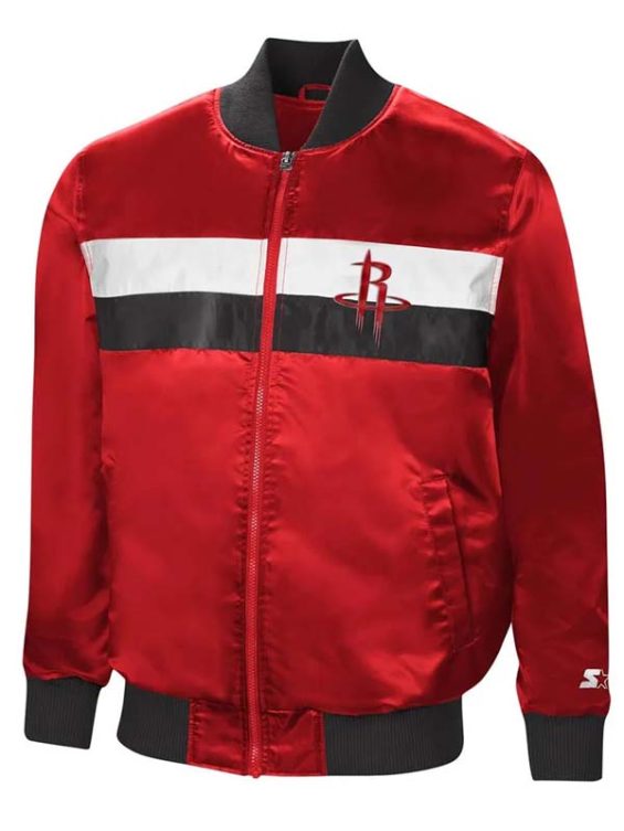 Ambassador Houston Rockets Bomber Red Satin Jacket