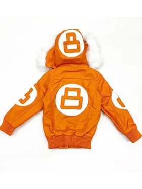 8 Ball Orange Fur Hooded Leather Parka Jacket