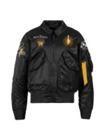 Battletech Mechwarrior Flight Bomber Satin Jacket in Black - Front View