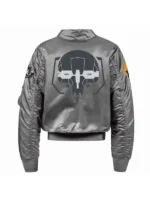 Battletech Mechwarrior Flight Bomber Satin Jacket in Grey - Back View