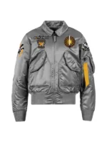 Battletech Mechwarrior Flight Bomber Satin Jacket in Grey - Front View