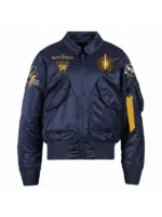 Battletech Mechwarrior Flight Bomber Satin Jacket in Navy Blue - Front View