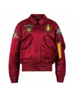 Battletech Mechwarrior Flight Bomber Satin Jacket in Red - Front View