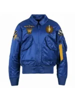 Battletech Mechwarrior Flight Bomber Satin Jacket in Royal Blue - Front View
