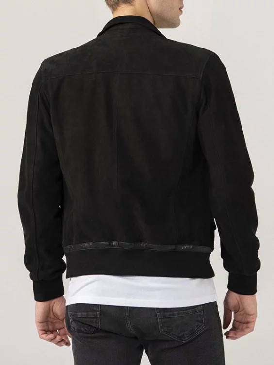 Men’s Black Suede Bomber Jacket