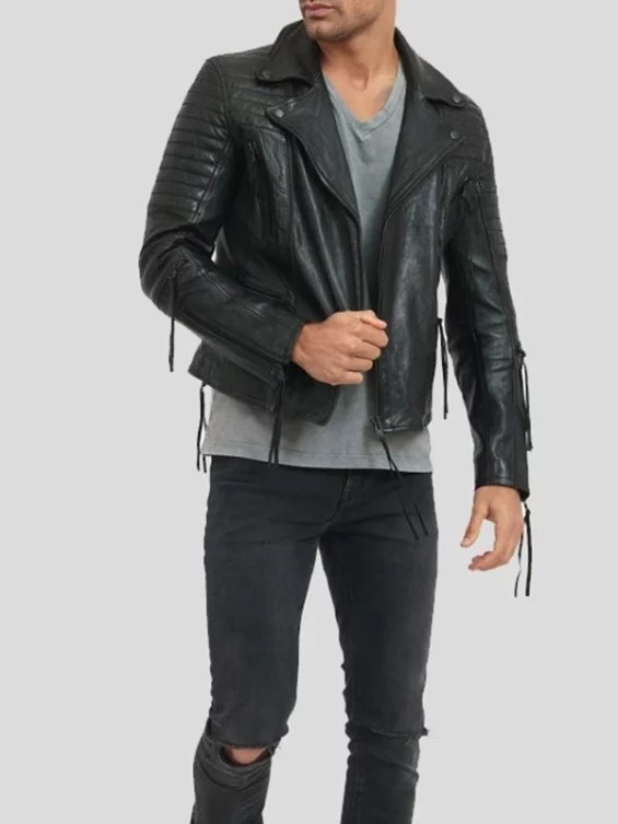 Mens Zipper Pockets Leather Biker Jacket