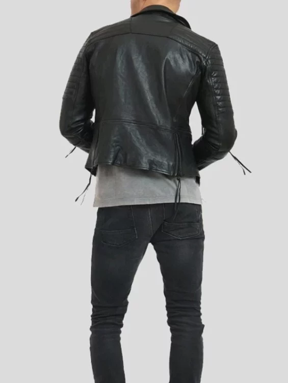 Mens Zipper Pockets Leather Biker Jacket