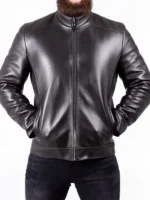 Black Leather Motorcycle Jacket For Men